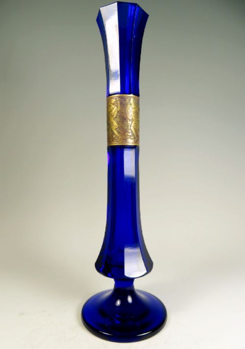 BLUE MOSER GLASS VASE AMAZONIAN WOMEN FRIEZE C1920S - ADDITIONAL PHOTO 2