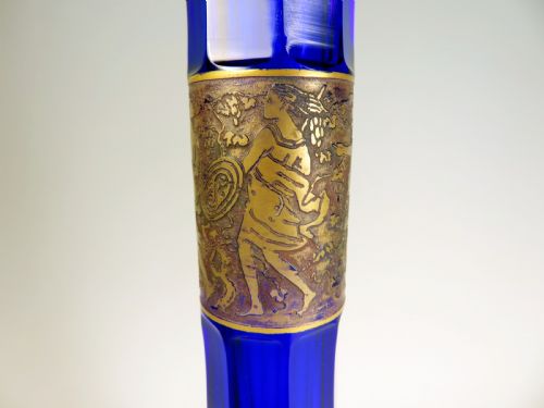BLUE MOSER GLASS VASE AMAZONIAN WOMEN FRIEZE C1920S - ADDITIONAL PHOTO 4