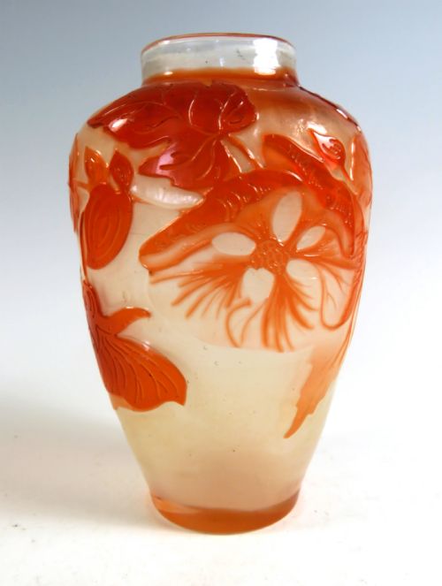 emile galle fire polished cameo glass vase - CATEGORY: ANTIQUE GLASS - DATED 1900
