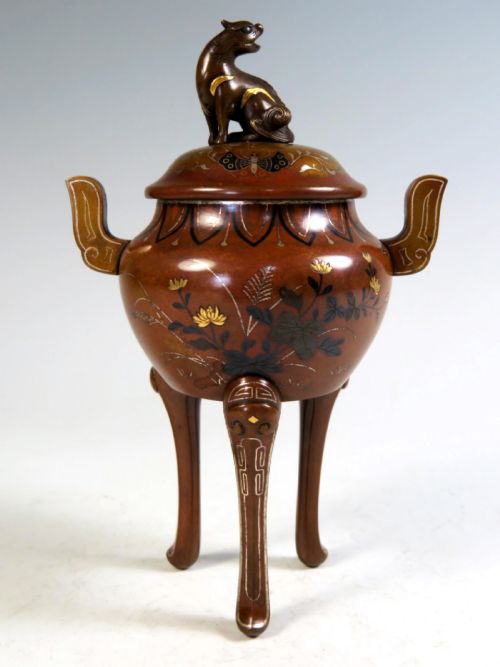 japanese meiji period bronze mixed metal koro by nogawa - CATEGORY: ANTIQUE METAL - DATED 1890