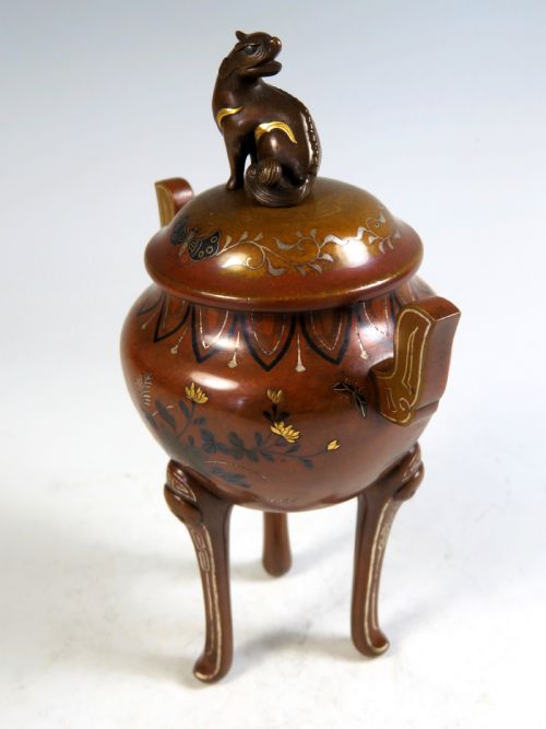 JAPANESE MEIJI PERIOD BRONZE MIXED METAL KORO BY NOGAWA - ADDITIONAL PHOTO 2
