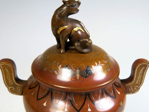 JAPANESE MEIJI PERIOD BRONZE MIXED METAL KORO BY NOGAWA - ADDITIONAL PHOTO 4