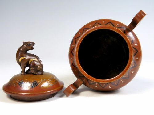 JAPANESE MEIJI PERIOD BRONZE MIXED METAL KORO BY NOGAWA - ADDITIONAL PHOTO 8