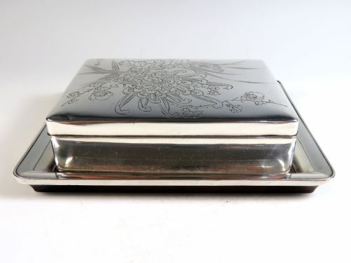 JAPANESE MEIJI PERIOD SILVER BOX AND TRAY - ADDITIONAL PHOTO 4