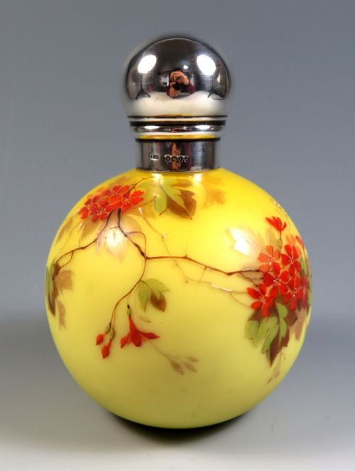 large thomas webb silver topped glass scent bottle - CATEGORY: ANTIQUE GLASS - DATED 1880