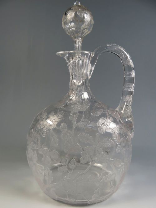 thomas webb clear cameo glass acorn claret jug - CATEGORY: ANTIQUE GLASS - DATED 1900