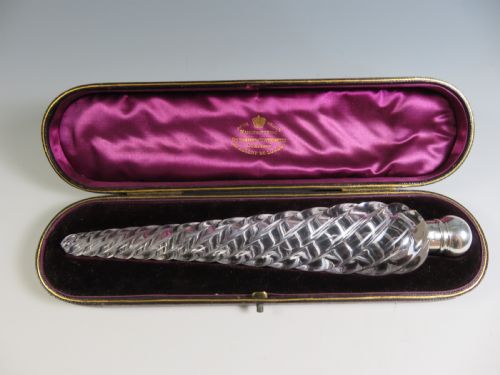 sampson mordan silver swirl glass scent bottle - CATEGORY: ANTIQUE GLASS - DATED 1890