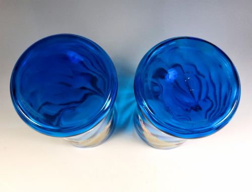 PAIR OF LEGRAS MONT JOYE BLUE GLASS OPTICALLY RIBBED ENAMEL VASES - ADDITIONAL PHOTO 5
