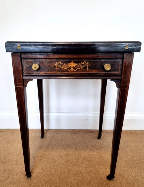 VICTORIAN INLAID ROSEWOOD ENVELOPE CARD TABLE - ADDITIONAL PHOTO 1
