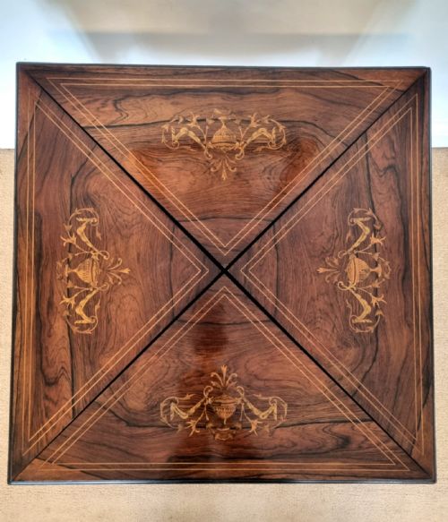 VICTORIAN INLAID ROSEWOOD ENVELOPE CARD TABLE - ADDITIONAL PHOTO 2