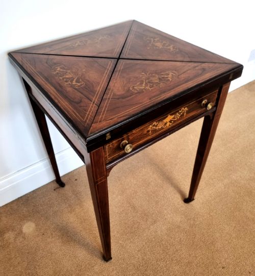 VICTORIAN INLAID ROSEWOOD ENVELOPE CARD TABLE - ADDITIONAL PHOTO 3