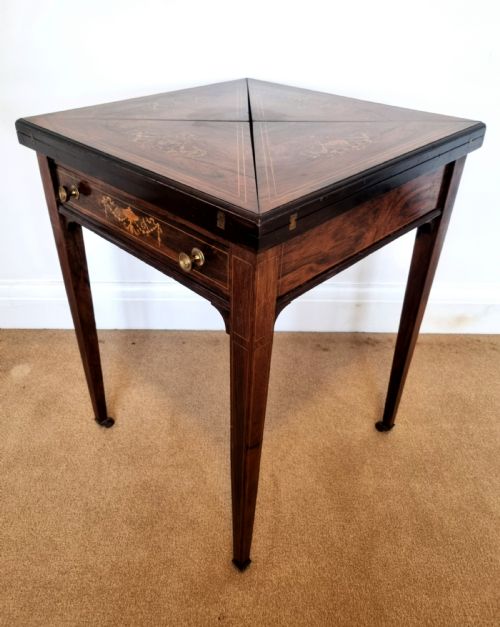 VICTORIAN INLAID ROSEWOOD ENVELOPE CARD TABLE - ADDITIONAL PHOTO 8