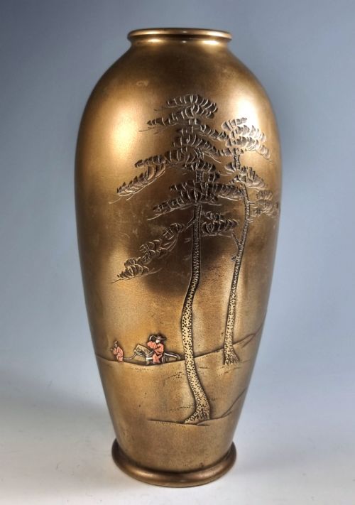 large japanese meiji period onlaid bronze vase by chikusen - CATEGORY: ANTIQUE METAL - DATED 1890