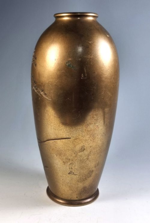 LARGE JAPANESE MEIJI PERIOD ONLAID BRONZE VASE BY CHIKUSEN - ADDITIONAL PHOTO 3