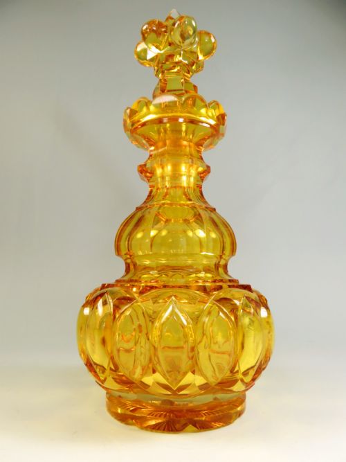 LARGE BOHEMIAN AMBER GLASS SCENT BOTTLE - ADDITIONAL PHOTO 4