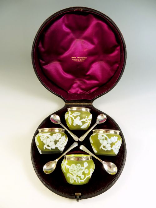 boxed set of 4 thomas webb cameo glass salts - CATEGORY: ANTIQUE GLASS - DATED 1880