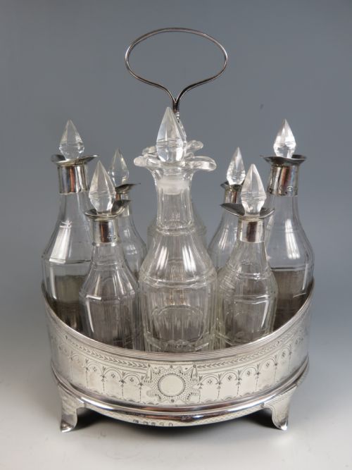 georgian hallmarked silver 8 bottle cruet set - CATEGORY: ANTIQUE SILVER - DATED 18TH CENTURY