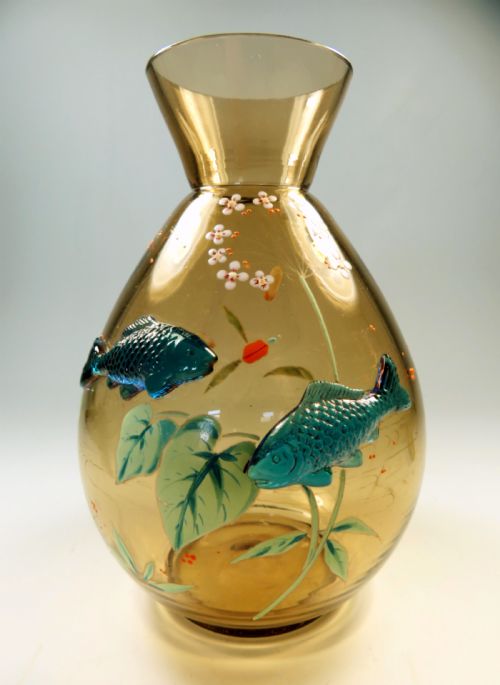 HARRACH APPLIED AND ENAMEL GLASS FISH VASE - ADDITIONAL PHOTO 1
