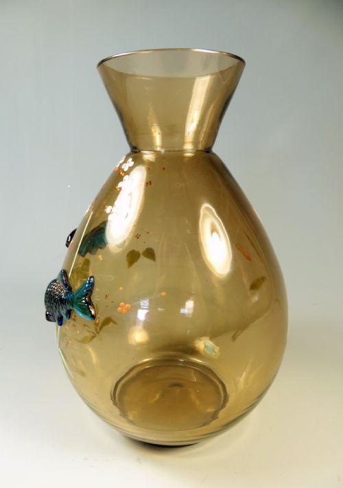 HARRACH APPLIED AND ENAMEL GLASS FISH VASE - ADDITIONAL PHOTO 2