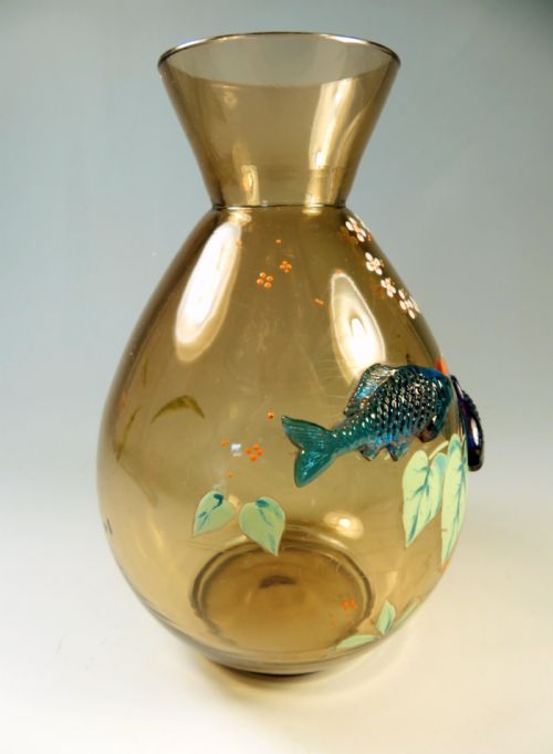 HARRACH APPLIED AND ENAMEL GLASS FISH VASE - ADDITIONAL PHOTO 4