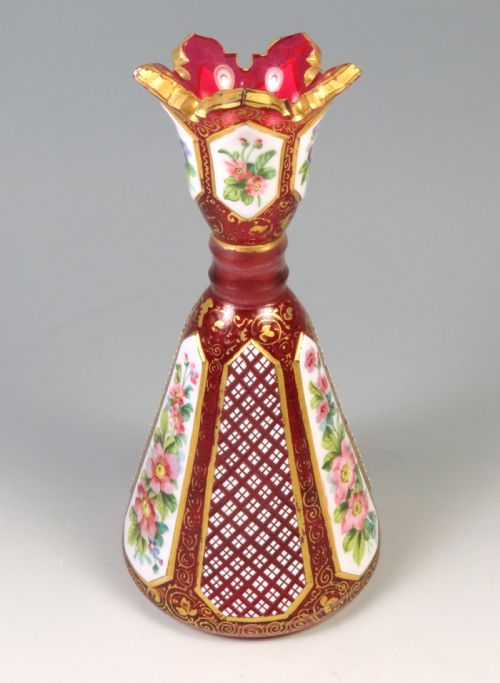 VICTORIAN BOHEMIAN CASED CRANBERRY GLASS FLORAL VASE - ADDITIONAL PHOTO 1