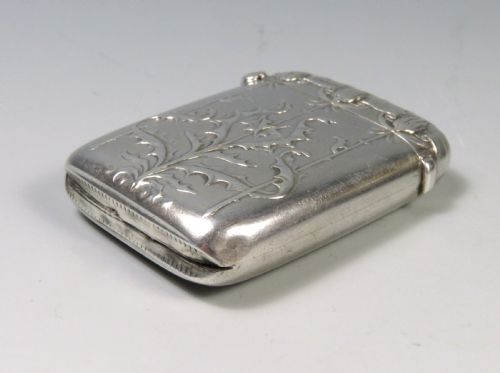 FRENCH ART NOUVEAU SILVER SEA HOLLY VESTA CASE - ADDITIONAL PHOTO 2
