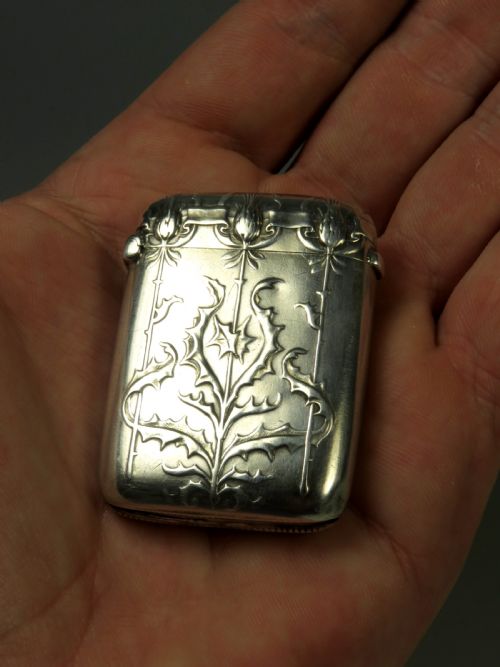 FRENCH ART NOUVEAU SILVER SEA HOLLY VESTA CASE - ADDITIONAL PHOTO 8