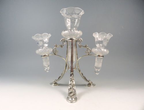 late victorian silver plate cut glass epergne walker hall - CATEGORY: ANTIQUE GLASS - DATED 1890
