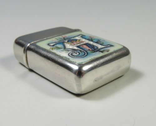 ANTIQUE NOVELTY HALLMARKED SILVER ENAMEL STAMP CASE VESTA - ADDITIONAL PHOTO 1
