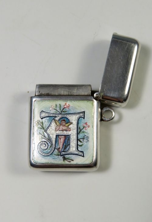 ANTIQUE NOVELTY HALLMARKED SILVER ENAMEL STAMP CASE VESTA - ADDITIONAL PHOTO 3