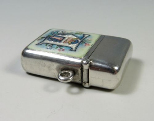 ANTIQUE NOVELTY HALLMARKED SILVER ENAMEL STAMP CASE VESTA - ADDITIONAL PHOTO 5