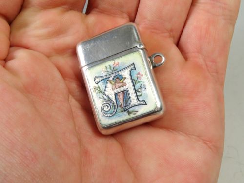 ANTIQUE NOVELTY HALLMARKED SILVER ENAMEL STAMP CASE VESTA - ADDITIONAL PHOTO 6