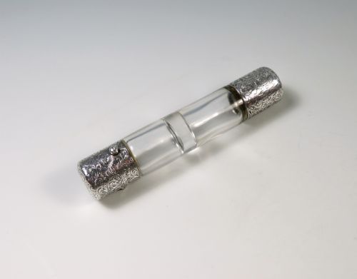 antique sampson mordan silver glass double ended scent bottle 1879 - CATEGORY: ANTIQUE SILVER - DATED 1870