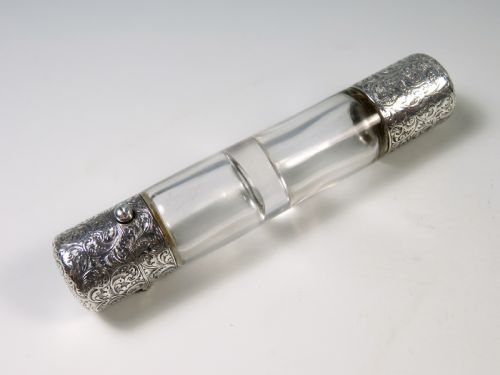 ANTIQUE SAMPSON MORDAN SILVER GLASS DOUBLE ENDED SCENT BOTTLE 1879 - ADDITIONAL PHOTO 1