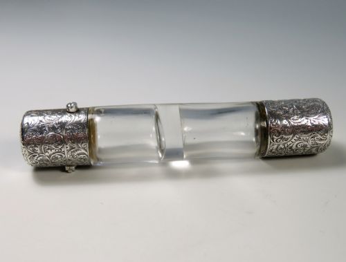 ANTIQUE SAMPSON MORDAN SILVER GLASS DOUBLE ENDED SCENT BOTTLE 1879 - ADDITIONAL PHOTO 2