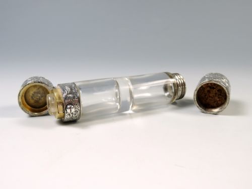 ANTIQUE SAMPSON MORDAN SILVER GLASS DOUBLE ENDED SCENT BOTTLE 1879 - ADDITIONAL PHOTO 3