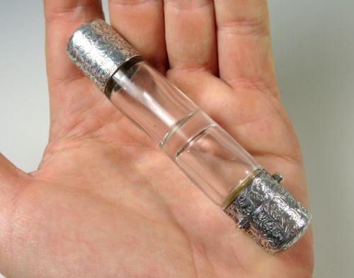 ANTIQUE SAMPSON MORDAN SILVER GLASS DOUBLE ENDED SCENT BOTTLE 1879 - ADDITIONAL PHOTO 6