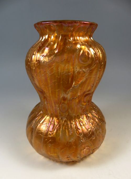 ANTIQUE ART NOUVEAU LOETZ GLASS ORANGE ASTGLAS VASE - ADDITIONAL PHOTO 2