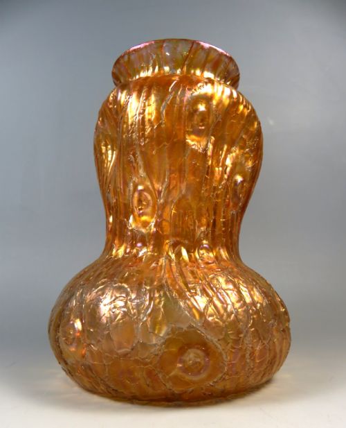 ANTIQUE ART NOUVEAU LOETZ GLASS ORANGE ASTGLAS VASE - ADDITIONAL PHOTO 3