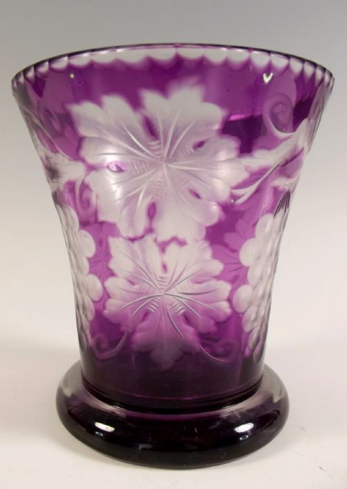 stevens and williams amethyst intaglio cut glass vase - CATEGORY: ANTIQUE GLASS - DATED 1910