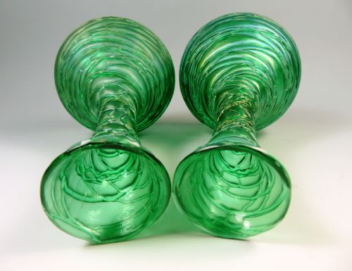PAIR OF LOETZ ART NOUVEAU IRIDESCENT GREEN GLASS CRETE CHINE VASES - ADDITIONAL PHOTO 5