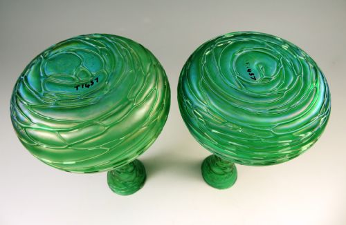 PAIR OF LOETZ ART NOUVEAU IRIDESCENT GREEN GLASS CRETE CHINE VASES - ADDITIONAL PHOTO 7