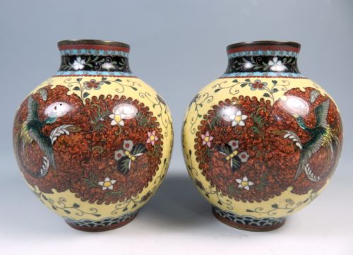 pair of japanese meiji period cloisonne enamel vases - CATEGORY: ANTIQUE METAL - DATED 1890
