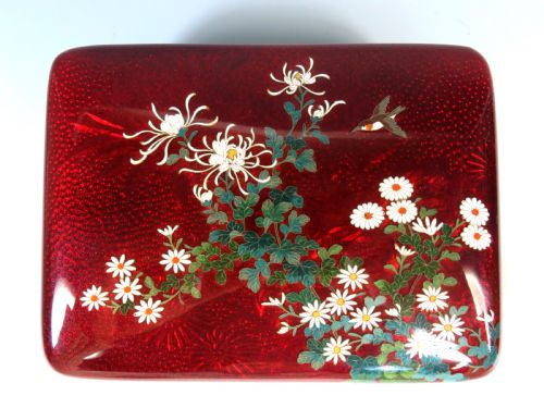 JAPANESE PIGEON BLOOD CLOISONNE ENAMEL BOX AND COVER - ADDITIONAL PHOTO 1