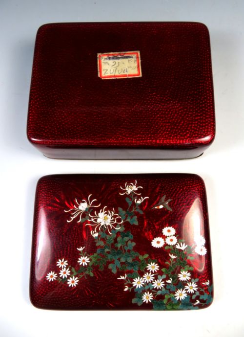 JAPANESE PIGEON BLOOD CLOISONNE ENAMEL BOX AND COVER - ADDITIONAL PHOTO 7