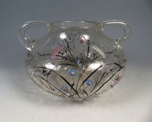bohemian fritz heckert crackle glass vase with enamel decoration - CATEGORY: ANTIQUE GLASS - DATED 1900