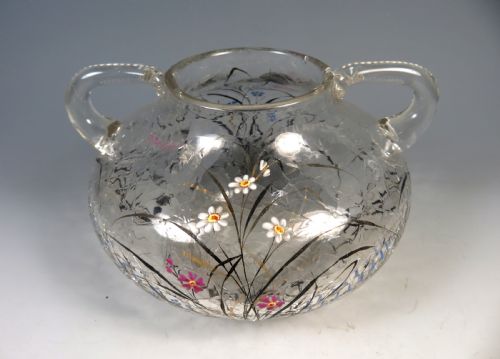 BOHEMIAN FRITZ HECKERT CRACKLE GLASS VASE WITH ENAMEL DECORATION - ADDITIONAL PHOTO 3