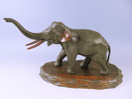 JAPANESE BRONZE MEIJI PERIOD ELEPHANT OKIMONO ON STAND - ADDITIONAL PHOTO 1