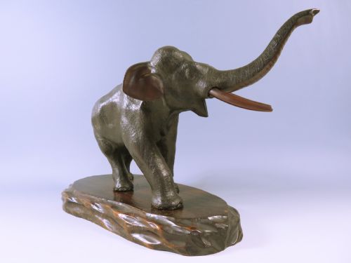JAPANESE BRONZE MEIJI PERIOD ELEPHANT OKIMONO ON STAND - ADDITIONAL PHOTO 4