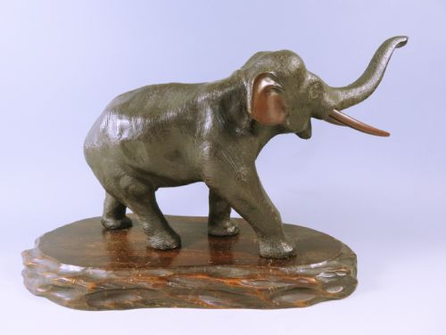 JAPANESE BRONZE MEIJI PERIOD ELEPHANT OKIMONO ON STAND - ADDITIONAL PHOTO 6